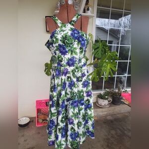 Elegant Strapless Floral Dress - Purple and Green